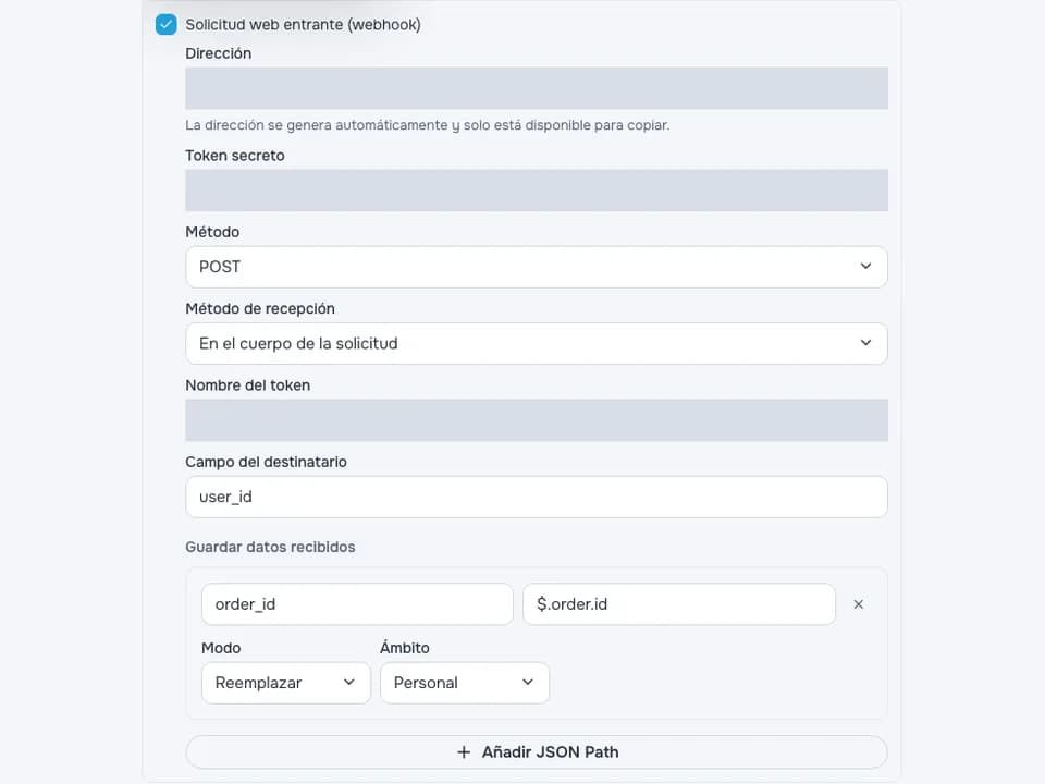 Configuración de webhook y controlador