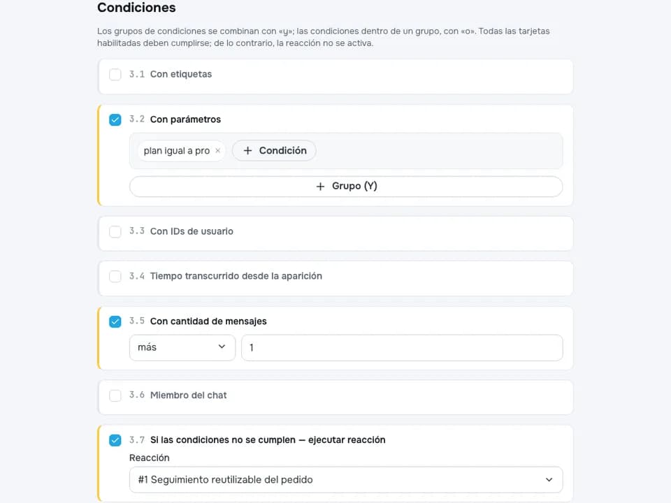 Configuración de condiciones y fórmulas