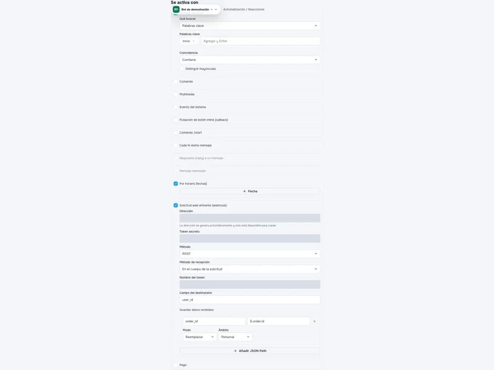 Configuración de una reacción en segundo plano