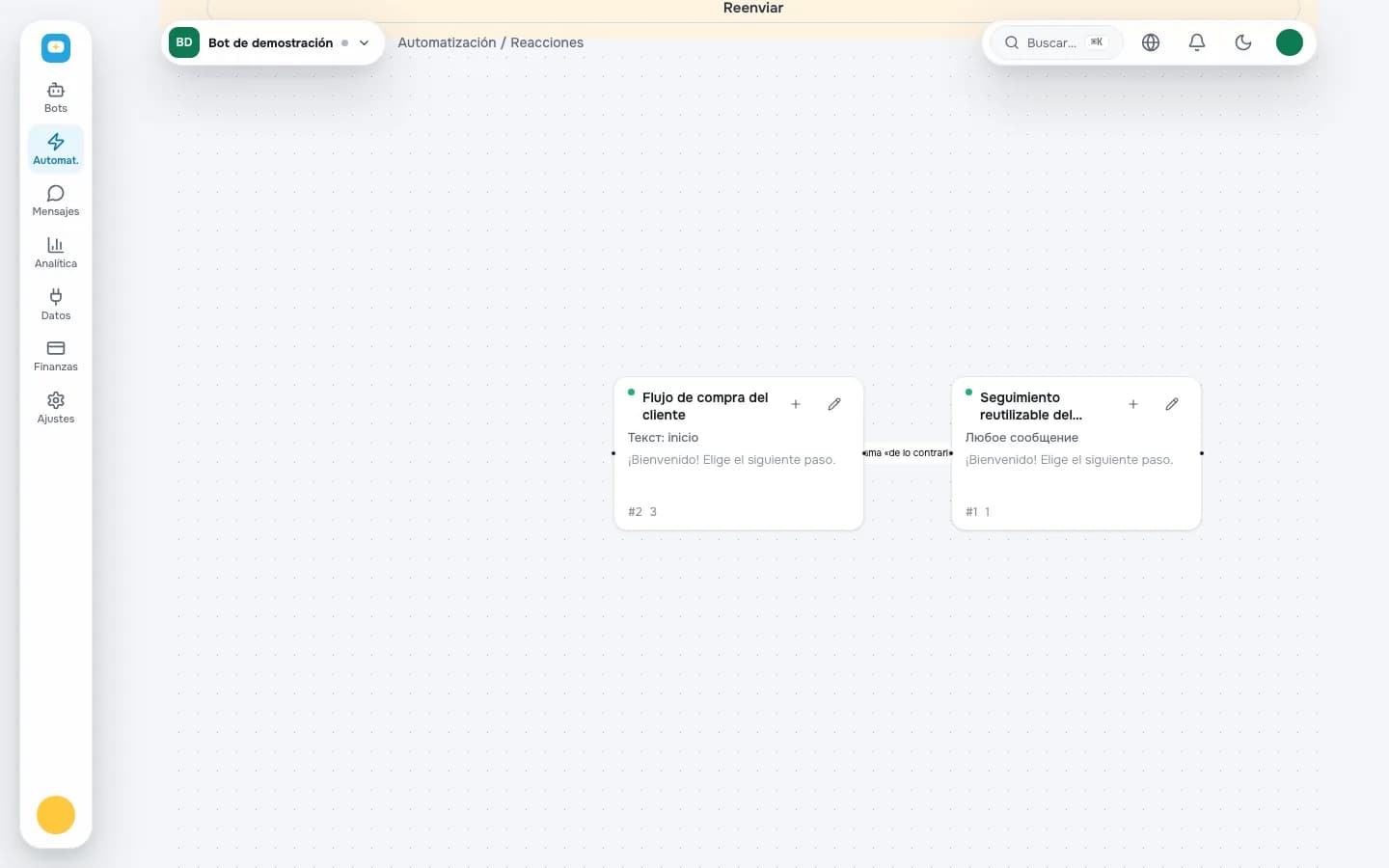 Flujo visual de un bot en el constructor