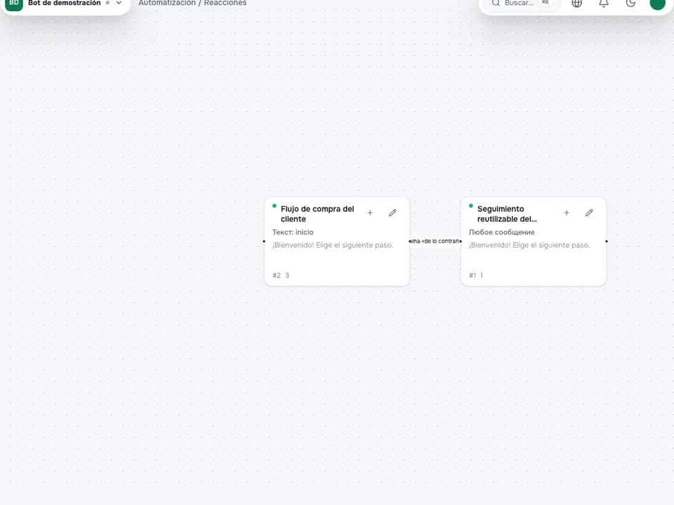 Reacciones conectadas en un flujo de bot