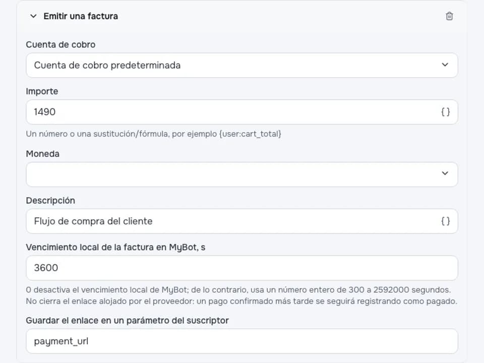 Configuración del paso de pago