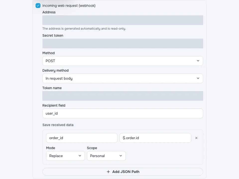 Webhook and handler configuration