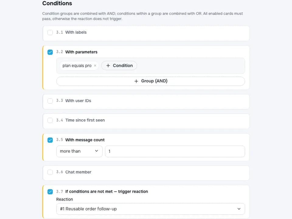 Condition and formula settings