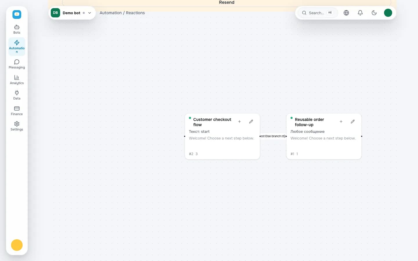 Visual bot flow in the builder