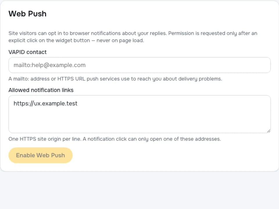 Push and In-app channel settings