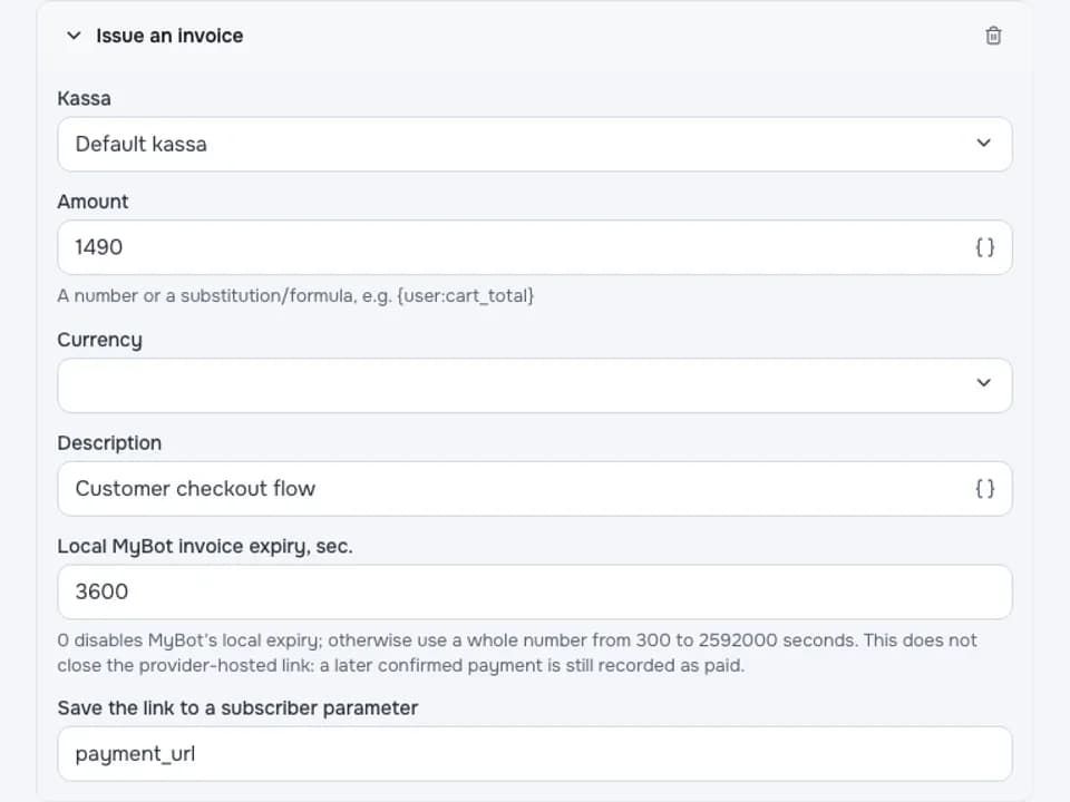 Payment step settings